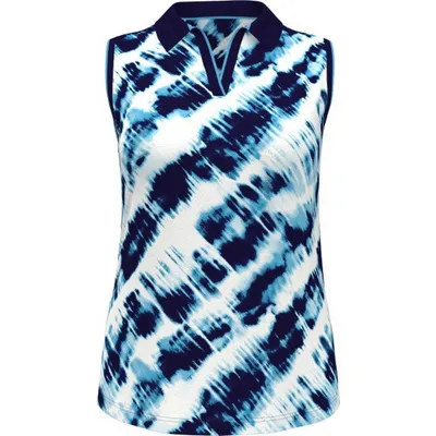 Women's Diagonal Tie Dye Print Sleeveless Polo