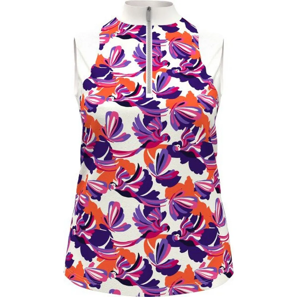 Women's Conversational Parrot Print Sleeveless Polo