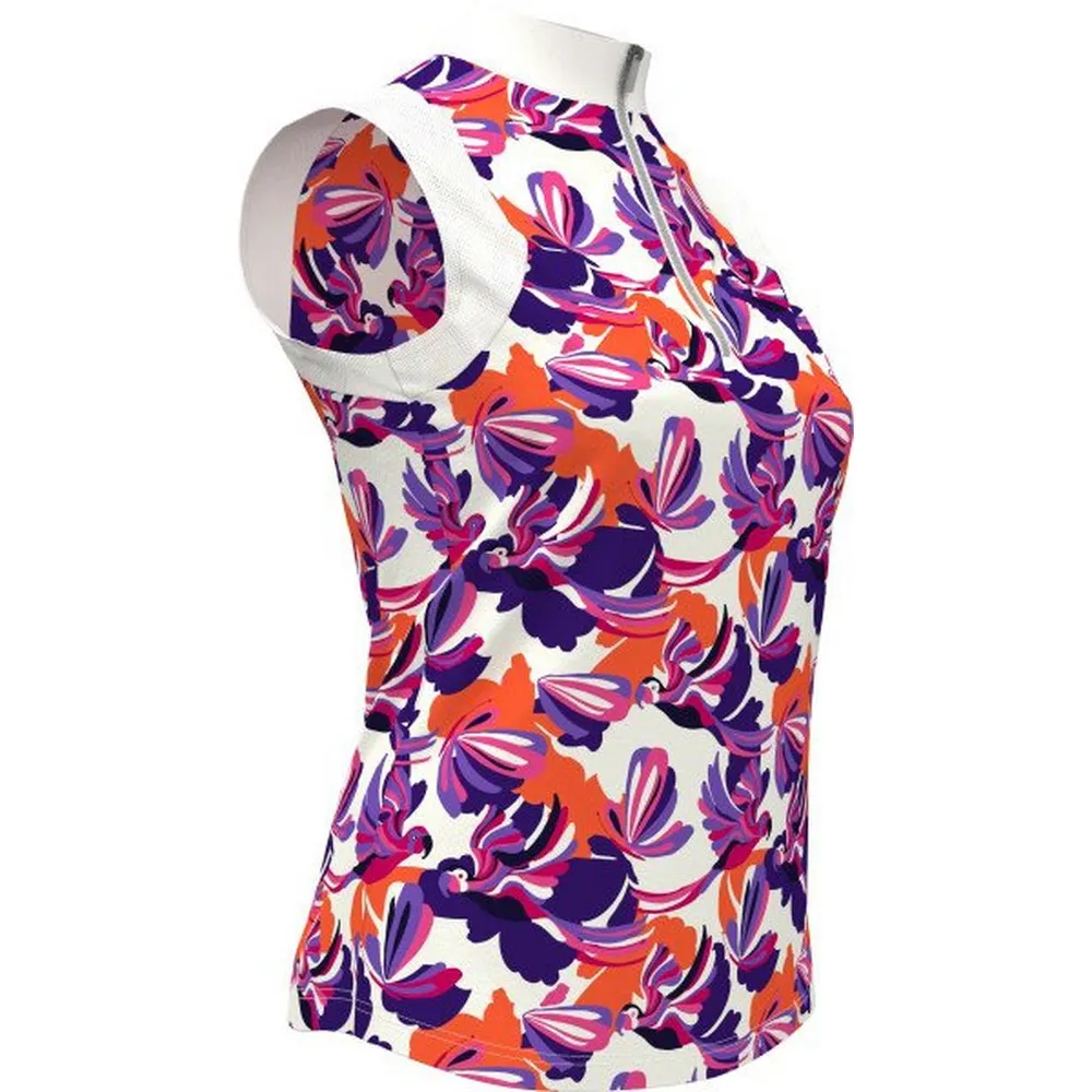 Women's Conversational Parrot Print Sleeveless Polo