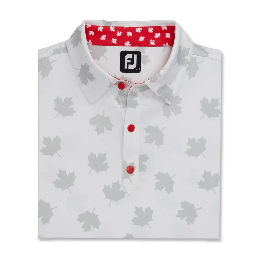 Men's Tonal Leaf Print Short Sleeve Polo