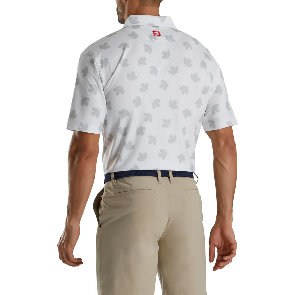 Men's Tonal Leaf Print Short Sleeve Polo