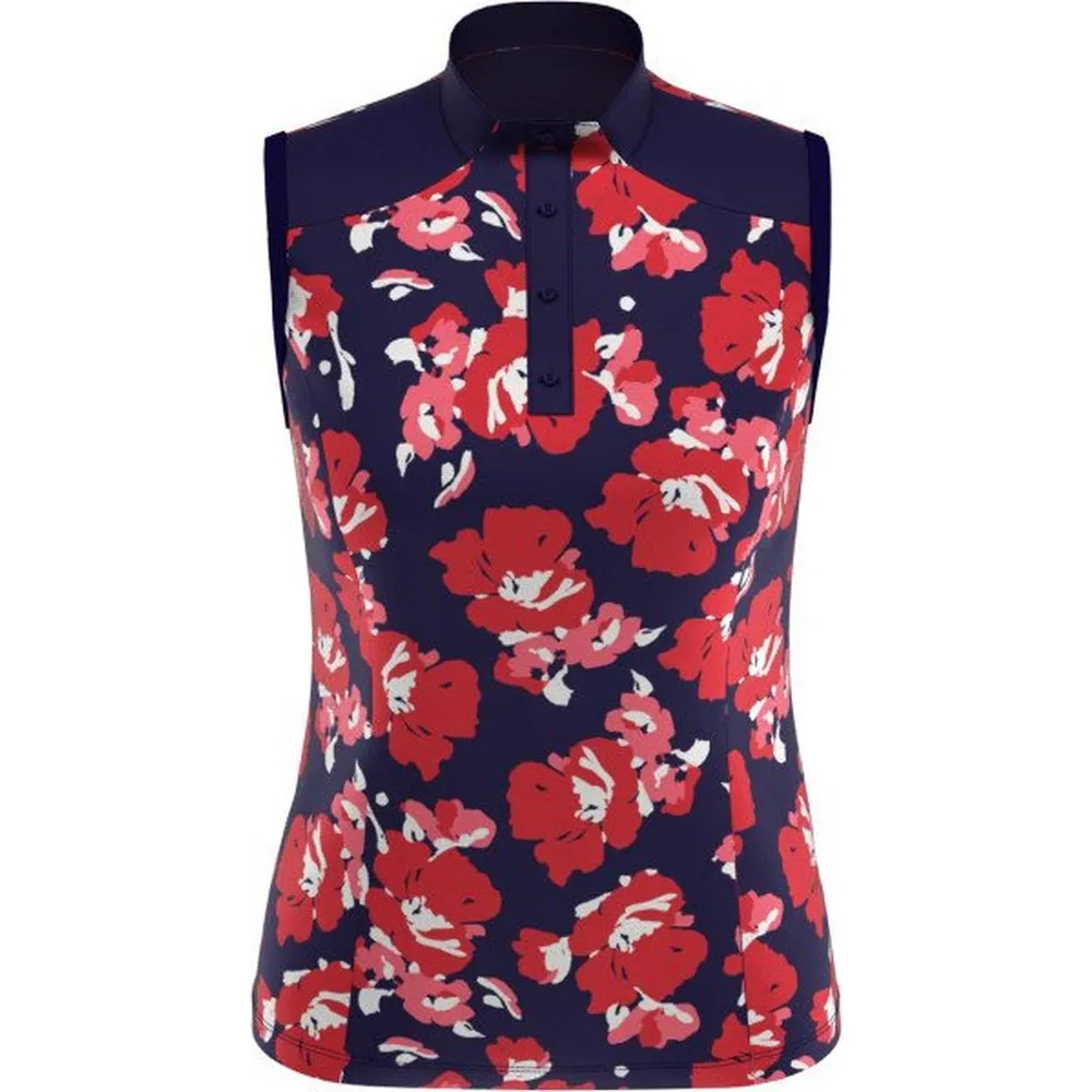 Women's Large Floral Printed Sleeveless Polo