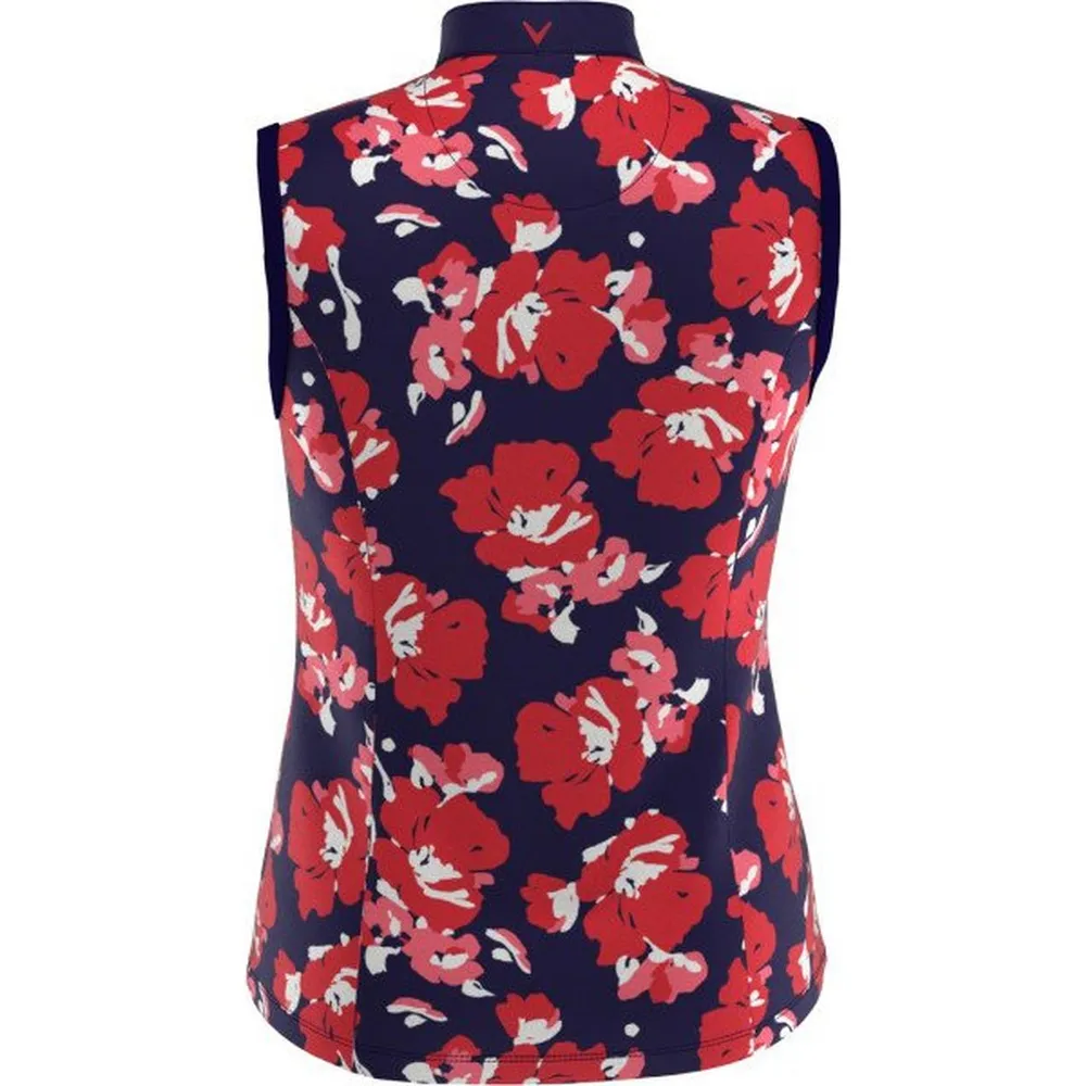 Women's Large Floral Printed Sleeveless Polo