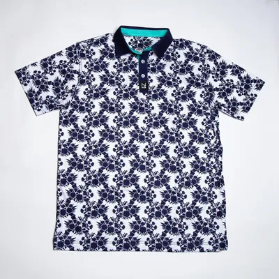 Men's Blue Floral Short Sleeve Polo