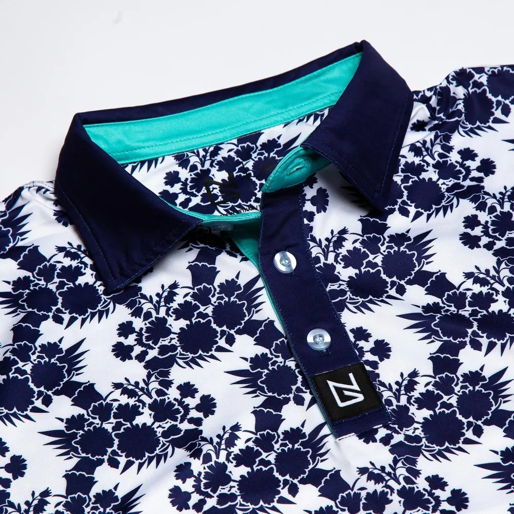 Men's Blue Floral Short Sleeve Polo