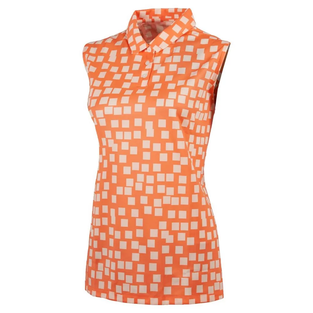 Women's Grid Print Sleeveless Polo