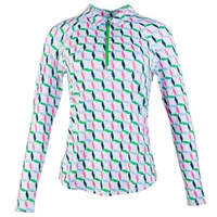 Women's Small Ribbon Print Sun Protection Longsleeve Polo