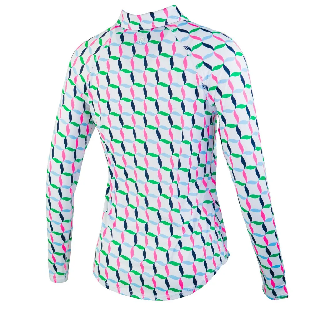 Women's Small Ribbon Print Sun Protection Longsleeve Polo