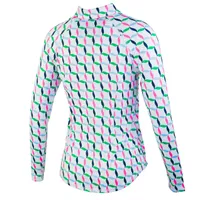 Women's Small Ribbon Print Sun Protection Longsleeve Polo