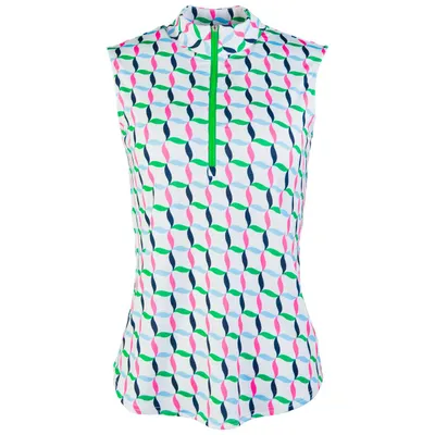 Women's Small Ribbon Print Mock Sleeveless Polo