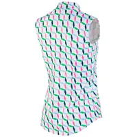 Women's Small Ribbon Print Mock Sleeveless Polo