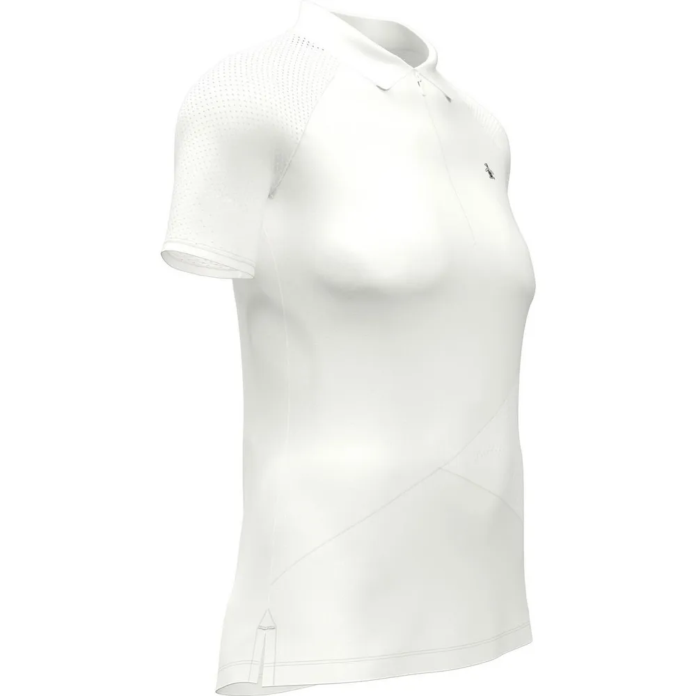 Women's Zip Front Asymetrical Mesh Short Sleeve Polo