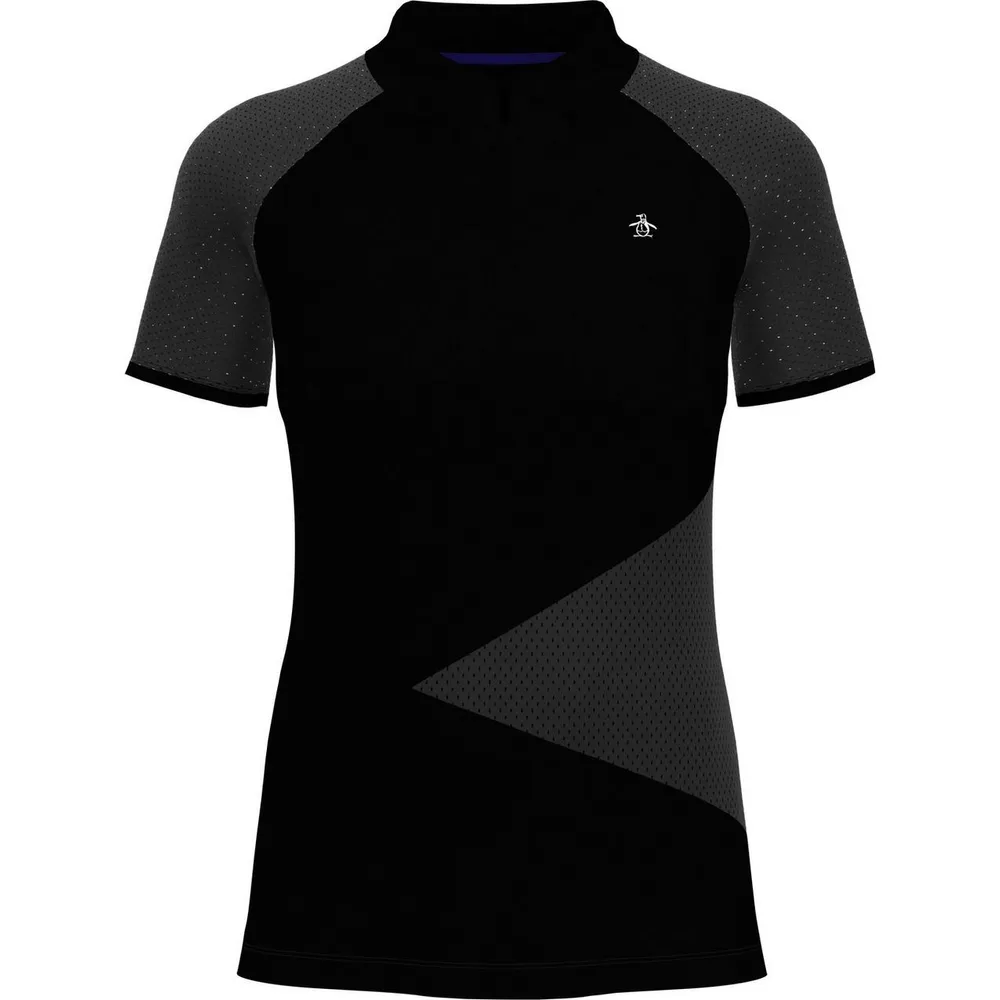 Women's Zip Front Asymetrical Mesh Short Sleeve Polo