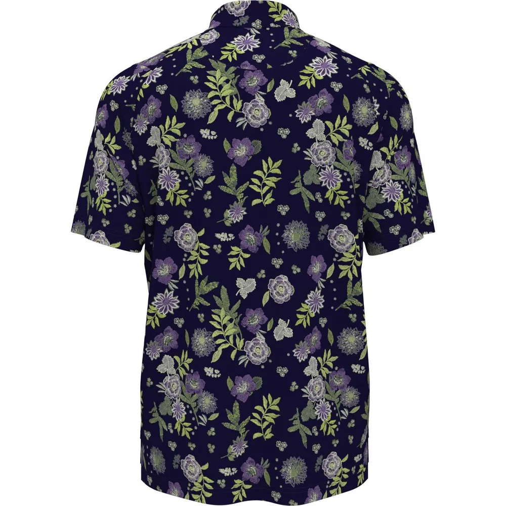 Men's Stitched Floral Short Sleeve Polo