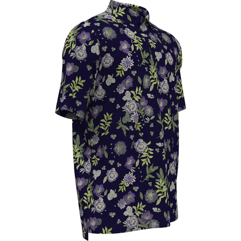 Men's Stitched Floral Short Sleeve Polo