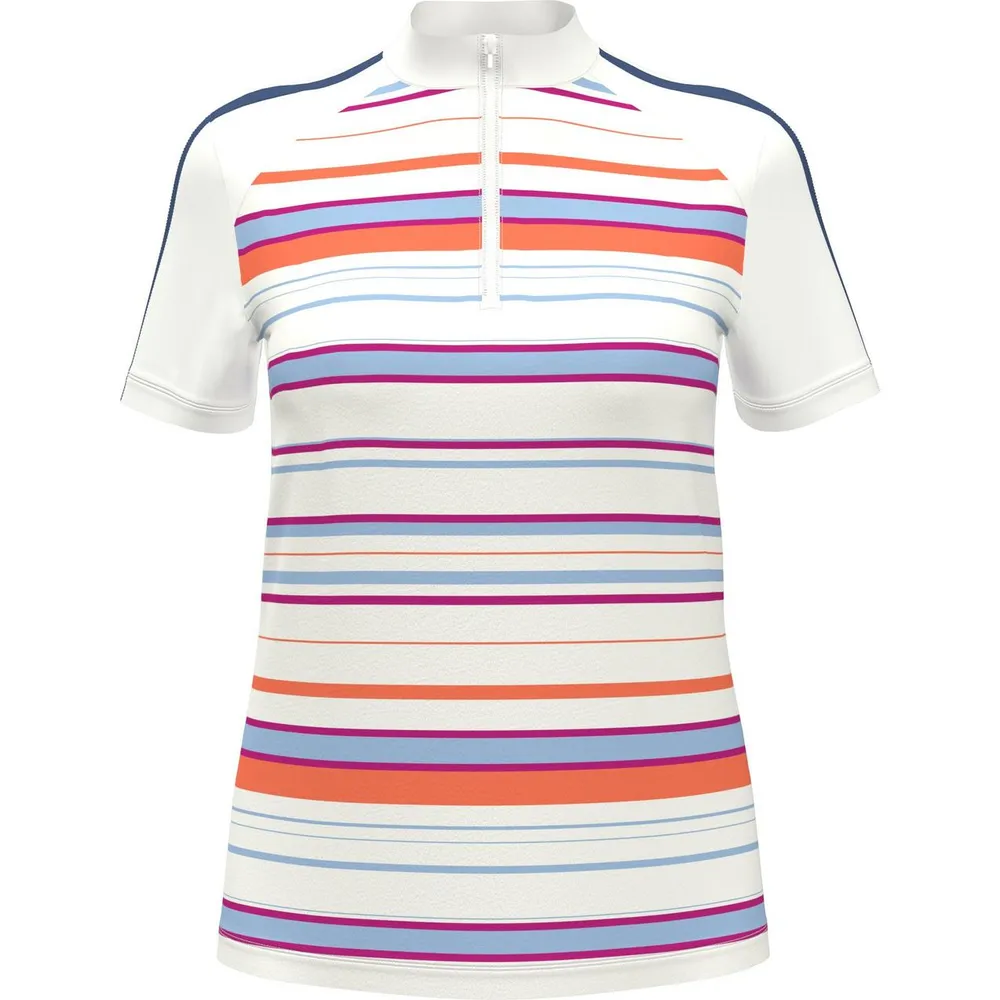 Women's Striped Zip Mock Short Sleeve Polo