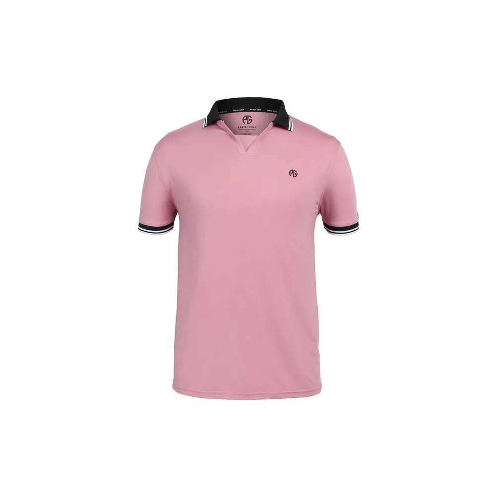 Men's Solid Striped Collar Short Sleeve Polo