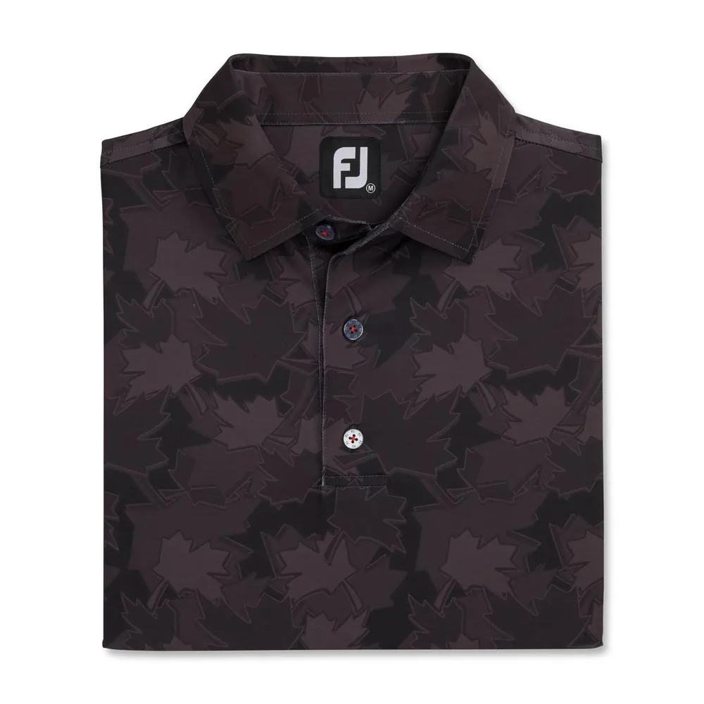 Men's Tonal Leaf Print Short Sleeve Polo