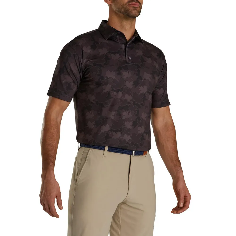 Men's Tonal Leaf Print Short Sleeve Polo