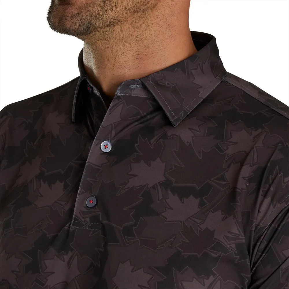 Men's Tonal Leaf Print Short Sleeve Polo