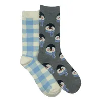 Women's 2 Pack Penguin Plaid Crew Socks