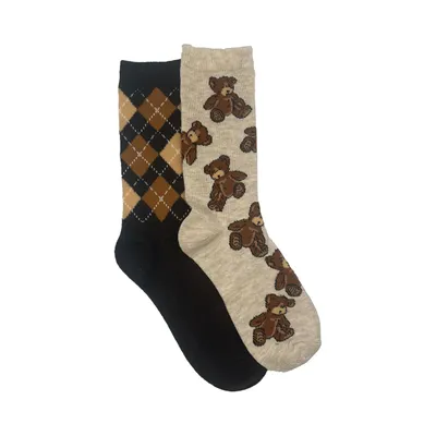 Women's 2 Pack Teddy Bears Crew Socks