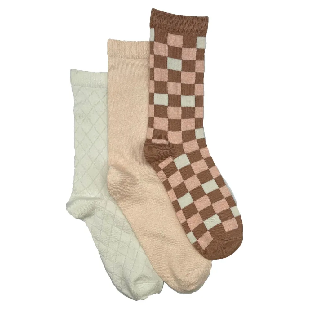 Women's 3 Pack Checkered Pack Crew Socks