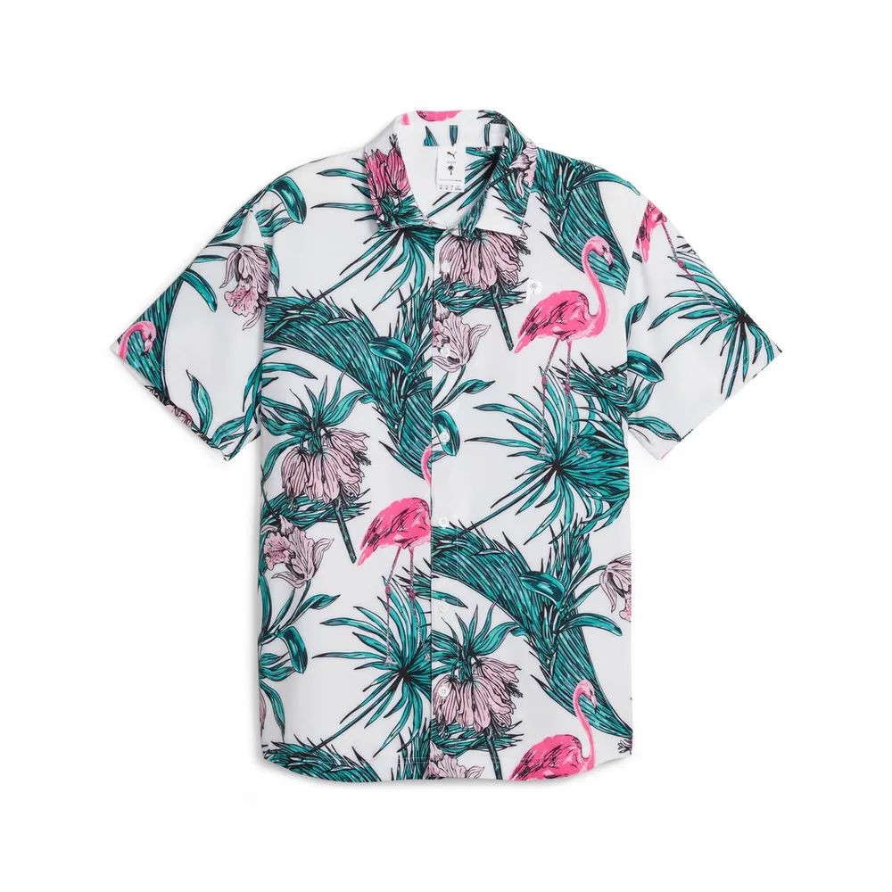 Men's Palm Tree Crew Print Button Up Shirt