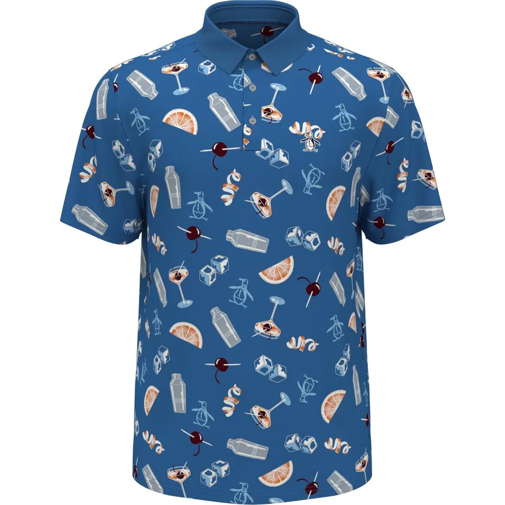 Men's Oversized Cocktail Print Short Sleeve Polo