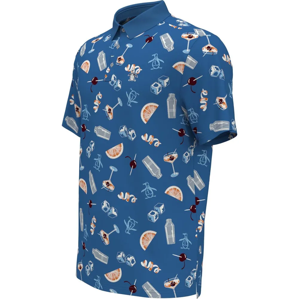 Men's Oversized Cocktail Print Short Sleeve Polo