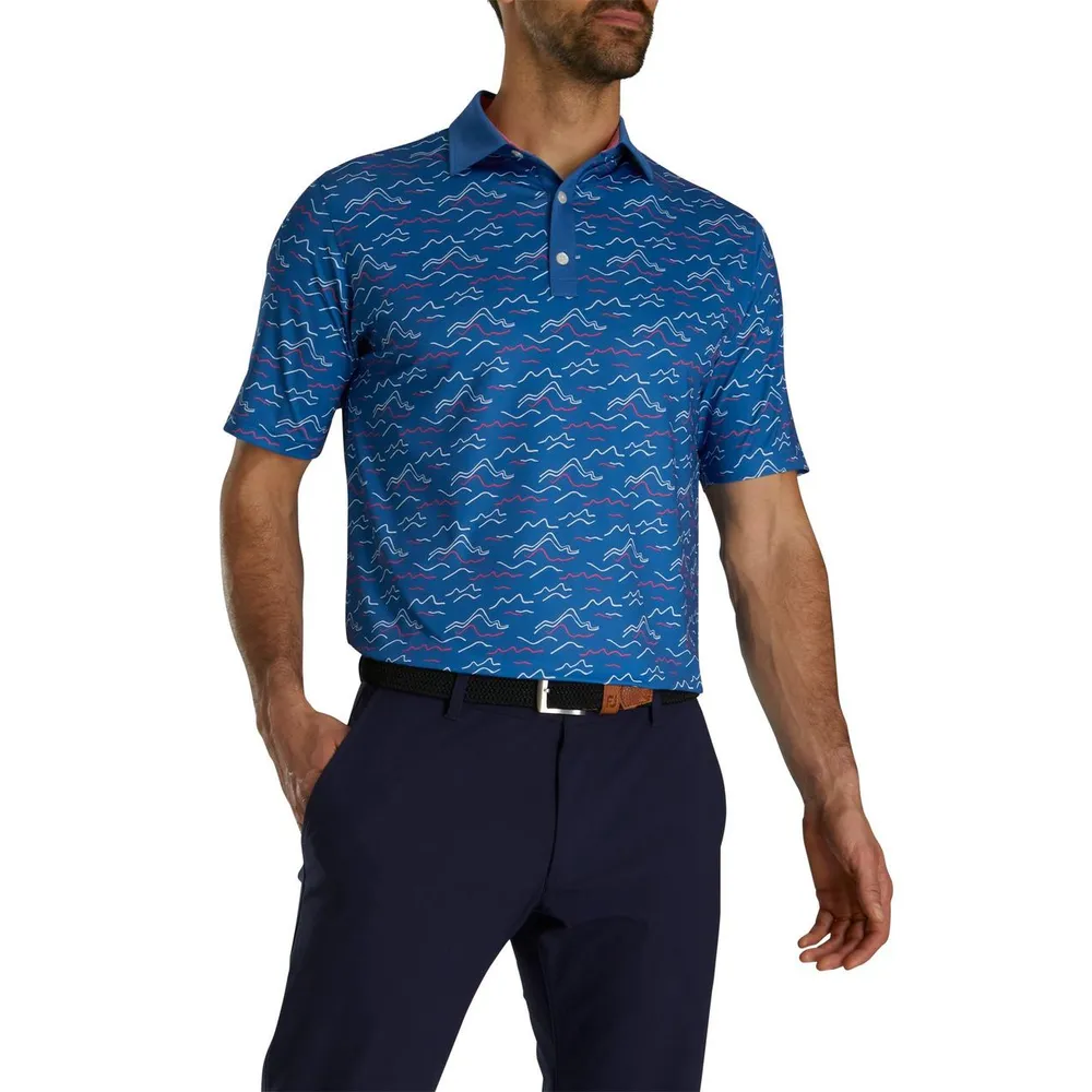 Men's Wave Print Short Sleeve Polo