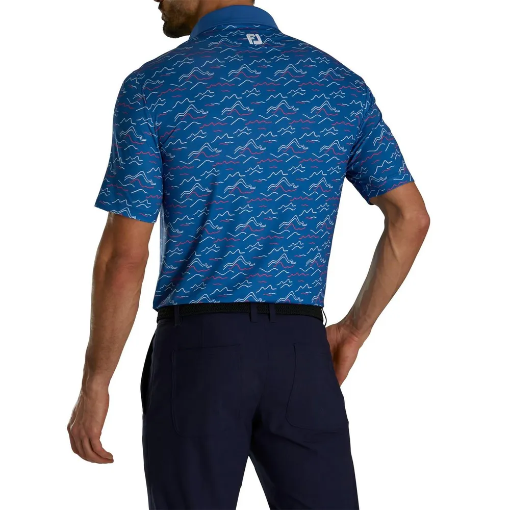 Men's Wave Print Short Sleeve Polo