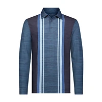 Men's Vertical Stripes Melange Long Sleeve Polo