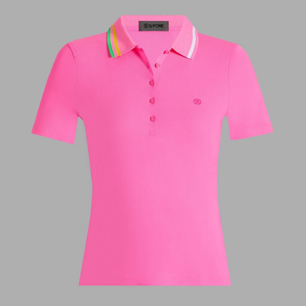Women's Contrast Collar Ribbed Short Sleeve Polo