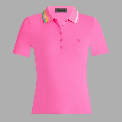 Women's Contrast Collar Ribbed Short Sleeve Polo