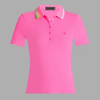 Women's Contrast Collar Ribbed Short Sleeve Polo