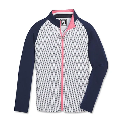 Girl's Chevron Dot Print Full Zip Midlayer