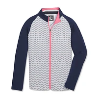 Girl's Chevron Dot Print Full Zip Midlayer