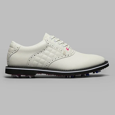 Men's Saddle Pebble Leather G/Lock Gallivanter Spiked Golf Shoe - White