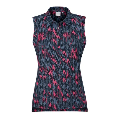 Women's Olive Printed Sleeveless Polo