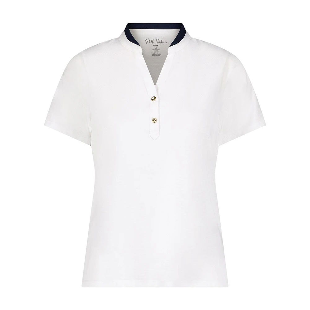 Women's Bebe Split Neck Short Sleeve Top