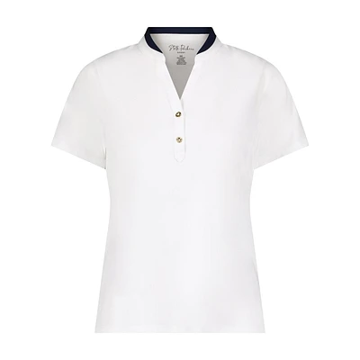 Women's Bebe Split Neck Short Sleeve Top