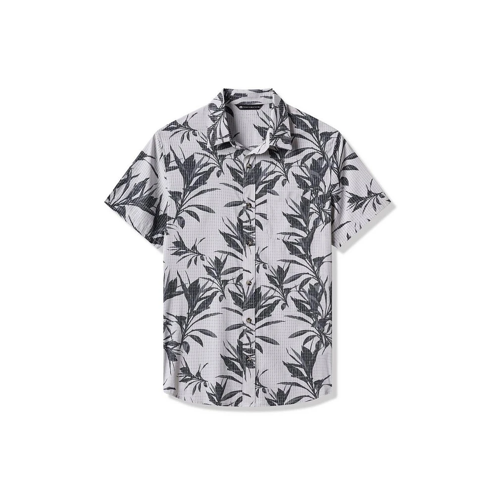 Men's Light Map Button Up Short Sleeve Polo