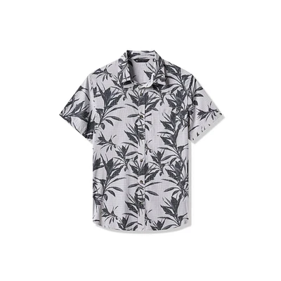 Men's Light Map Button Up Short Sleeve Polo