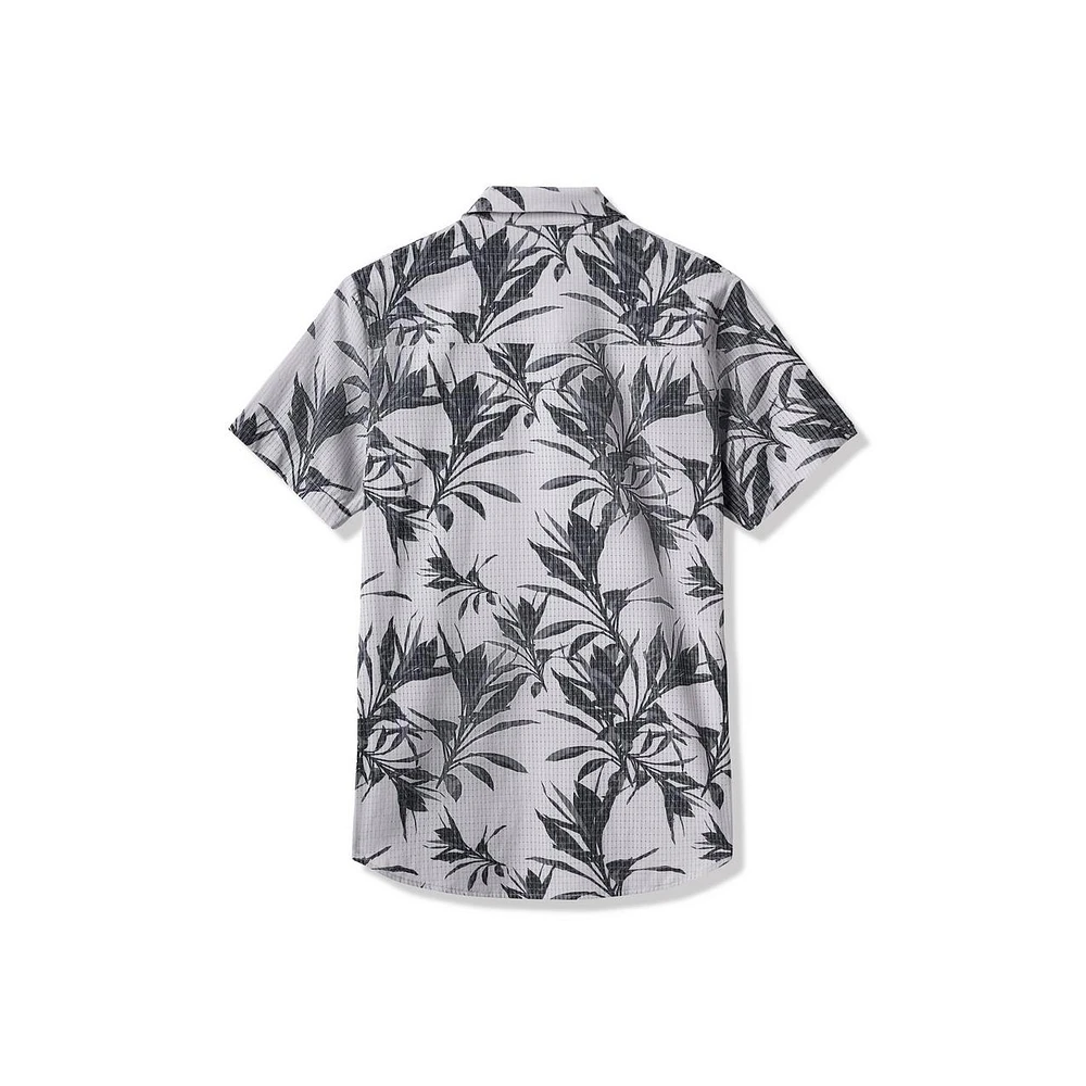 Men's Light Map Button Up Short Sleeve Polo