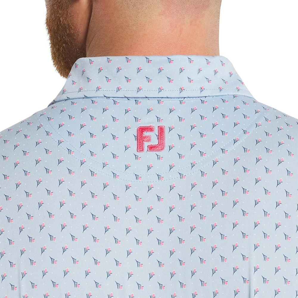 Men's Flower Bud Foulard Short Sleeve Polo