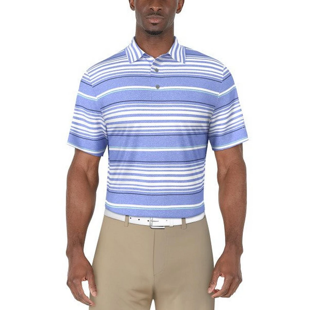 Men's All Over Stripe Printed Short Sleeve Polo