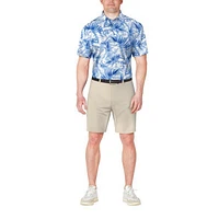 Men's Tropical Leaf Print Short Sleeve Polo