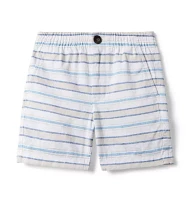 Striped Linen-Cotton Pull-On Short