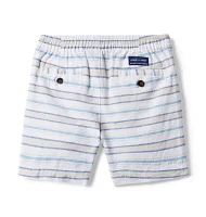 Striped Linen-Cotton Pull-On Short